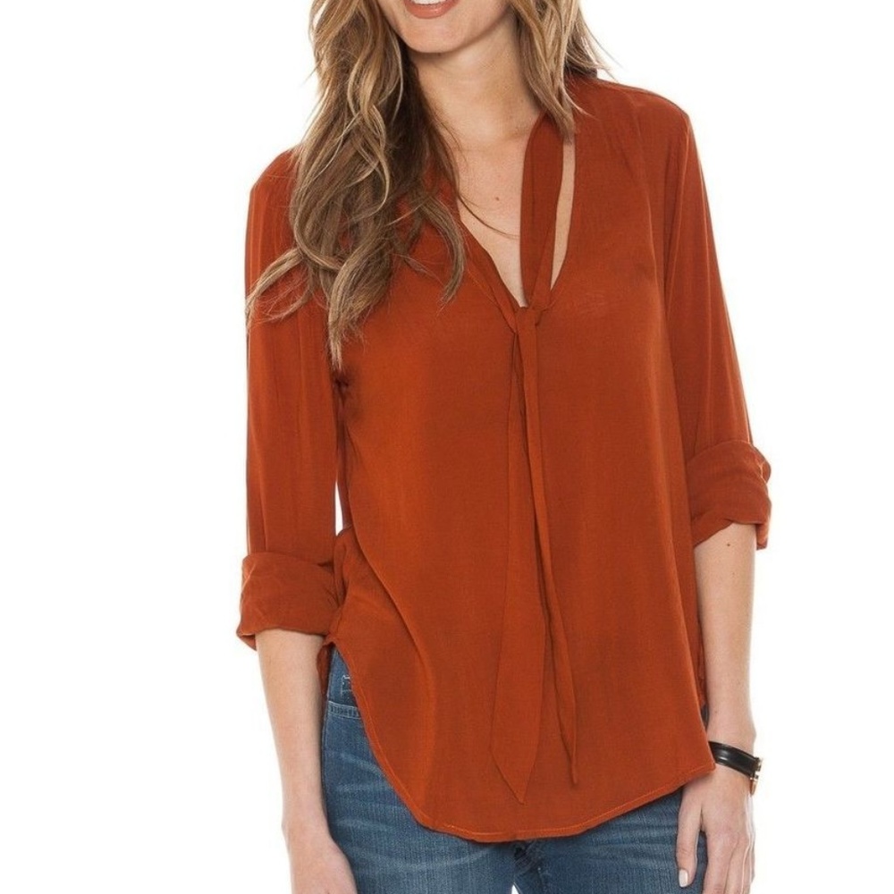 Cloth & Stone Amber Rust Neck Tie Shirt Blouse Top